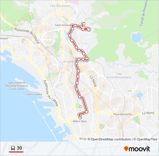 Plan de la ligne 30 de bus