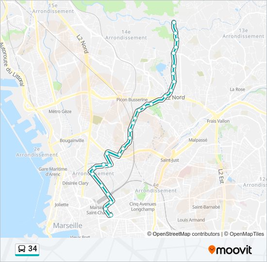 Plan de la ligne 34 de bus
