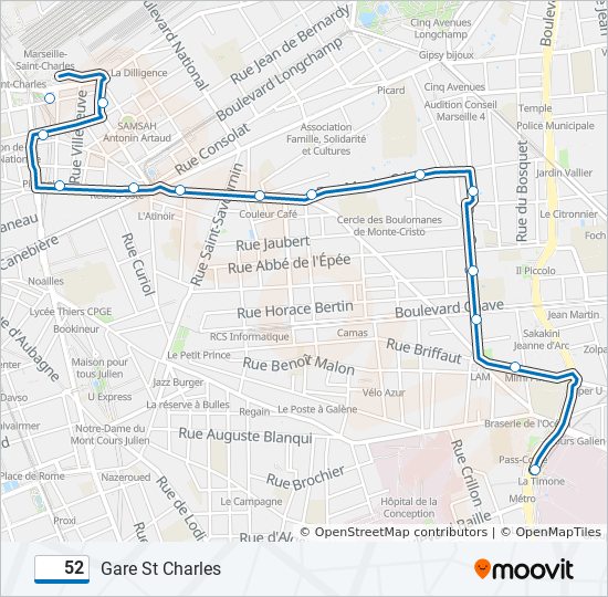 Plan de la ligne 52 de bus