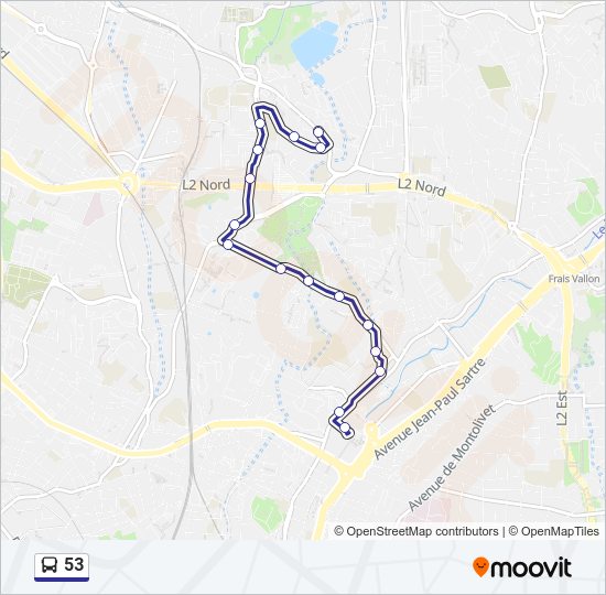 Plan de la ligne 53 de bus