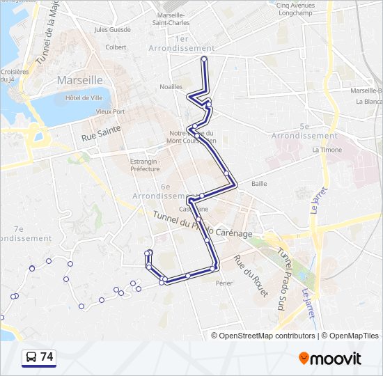 Plan de la ligne 74 de bus