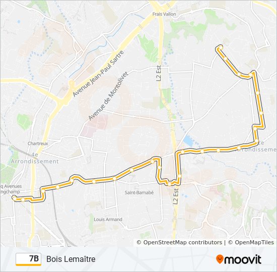 Plan de la ligne 7B de bus