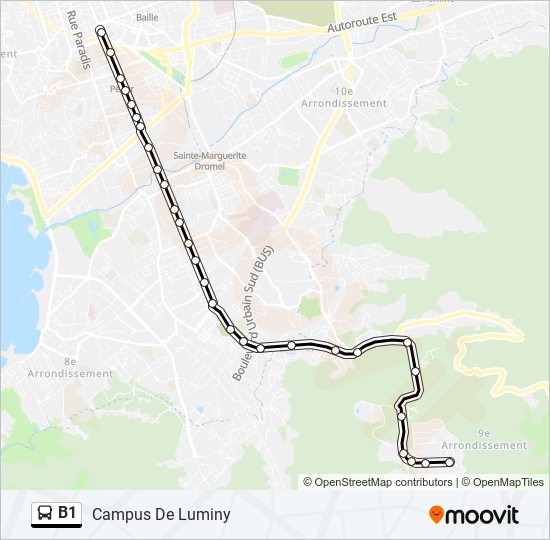 Plan de la ligne B1 de bus