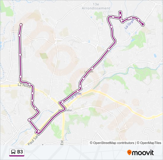 Plan de la ligne B3 de bus