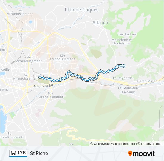 Plan de la ligne 12B de bus