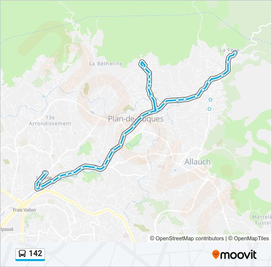 Plan de la ligne 142 de bus