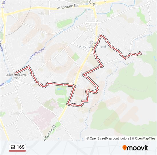 Plan de la ligne 16S de bus