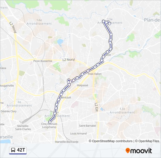 Plan de la ligne 42T de bus