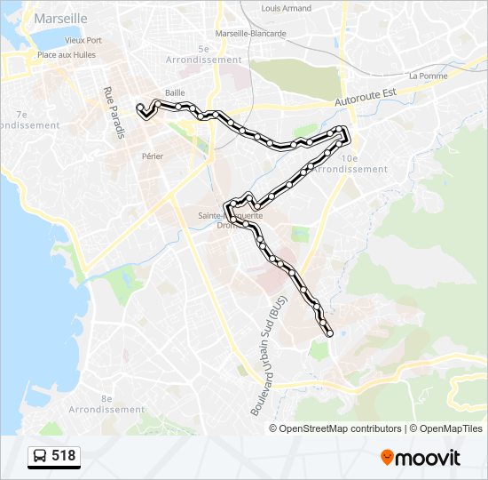 Mapa de 518 de autobús