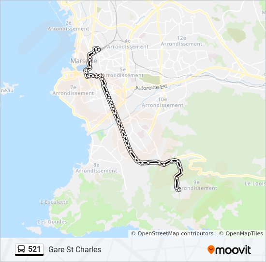 Plan de la ligne 521 de bus