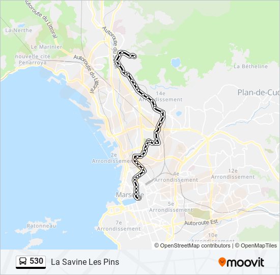 Mapa de 530 de autobús