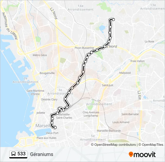 533 Bus Line Map