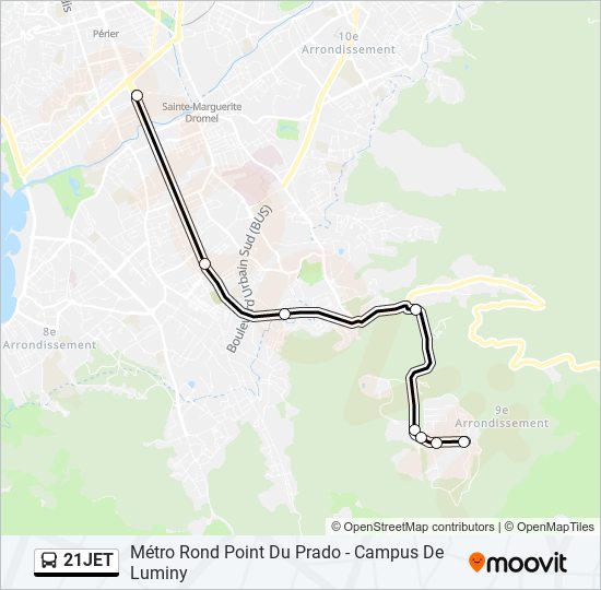 Plan de la ligne 21JET de bus