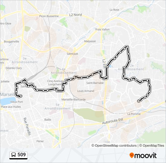 Plan de la ligne 509 de bus