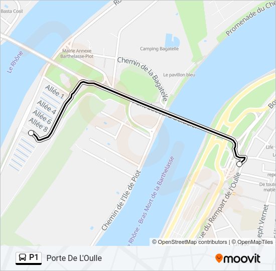 Plan de la ligne P1 de bus