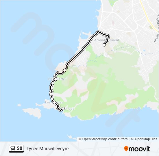 Plan de la ligne S8 de bus