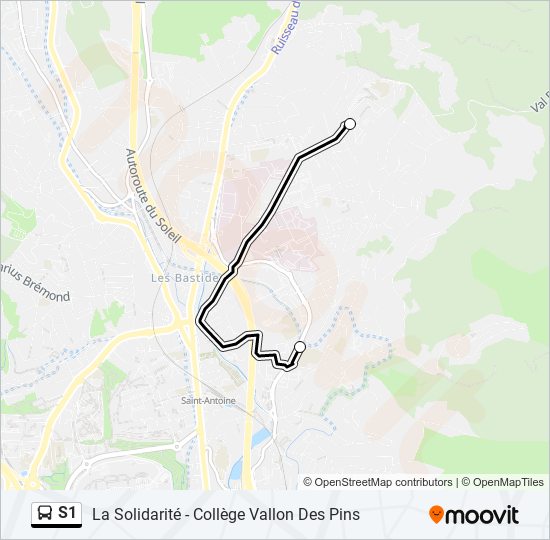 Plan de la ligne S1 de bus