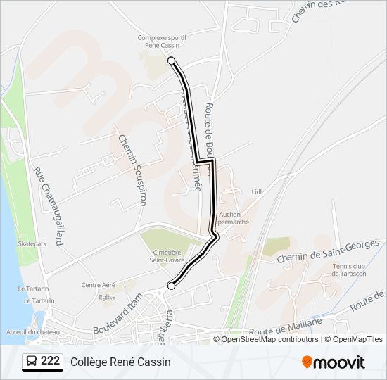 Plan de la ligne 222 de bus