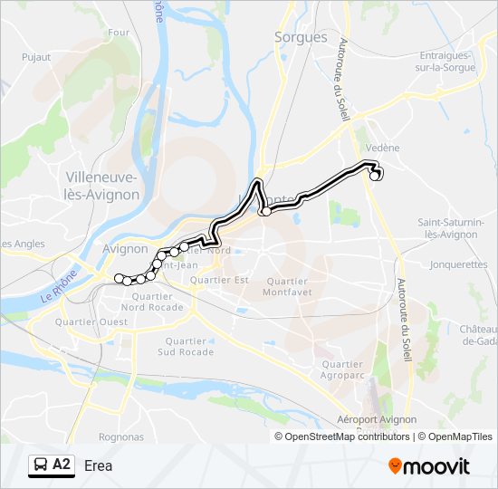 Plan de la ligne A2 de bus