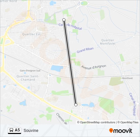 Plan de la ligne A5 de bus