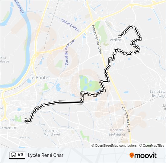 Plan de la ligne V3 de bus