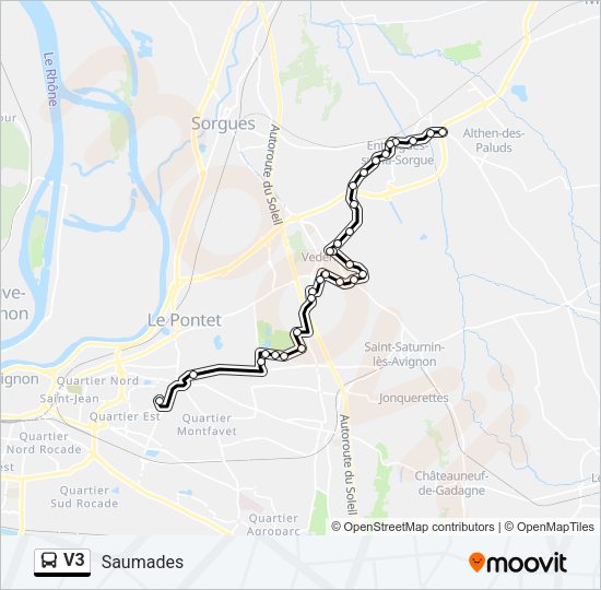 Plan de la ligne V3 de bus