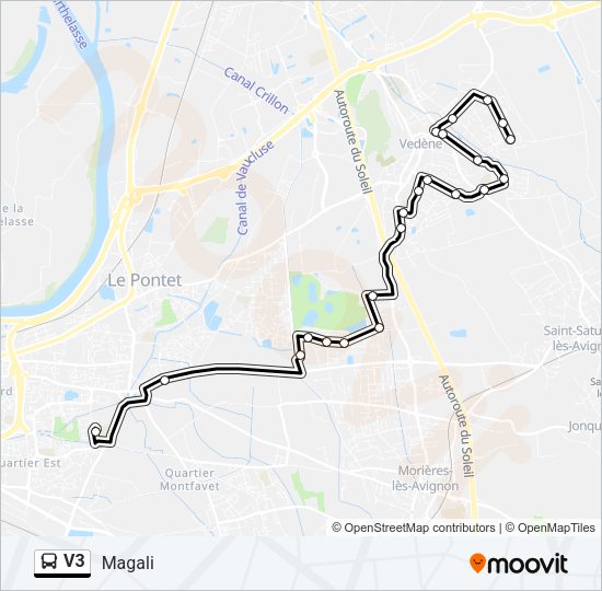 Plan de la ligne V3 de bus