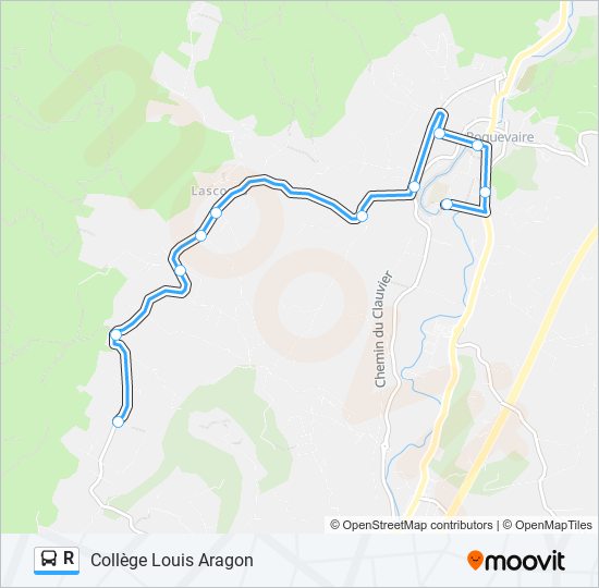 Plan de la ligne R de bus