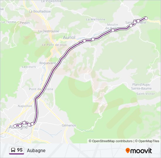 Plan de la ligne 9S de bus