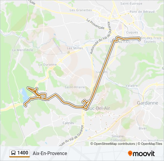 Plan de la ligne 1400 de bus