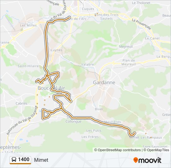 Plan de la ligne 1400 de bus