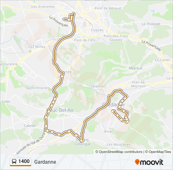 Plan de la ligne 1400 de bus