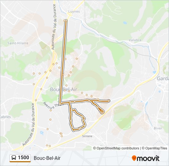 Plan de la ligne 1500 de bus