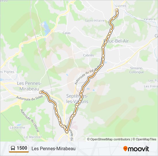 Plan de la ligne 1500 de bus