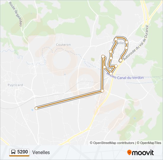 Plan de la ligne 5200 de bus