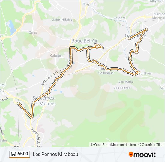 Plan de la ligne 6500 de bus