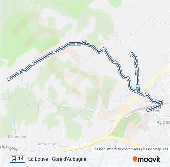 Plan de la ligne 14 de bus