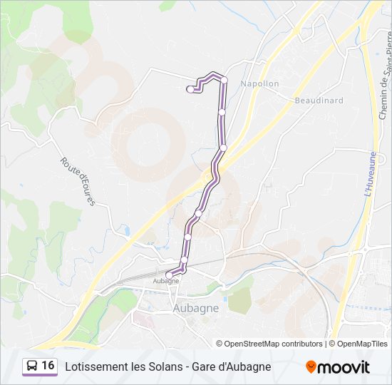 Plan de la ligne 16 de bus