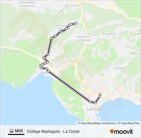 Plan de la ligne M05 de bus