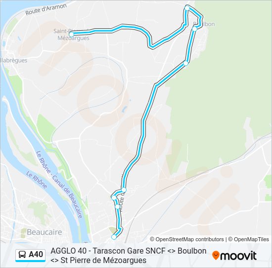 Plan de la ligne A40 de bus
