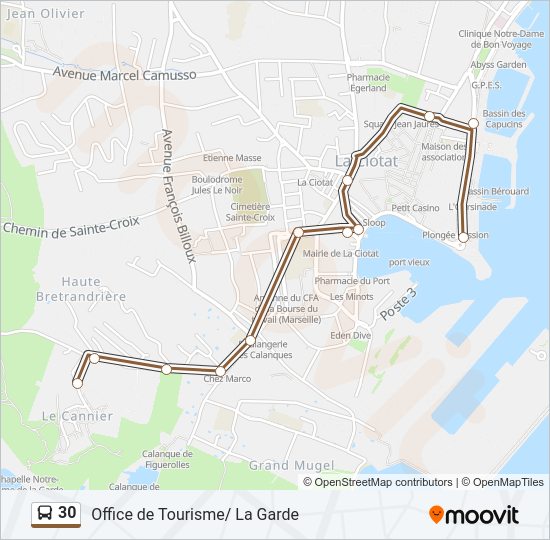 Plan de la ligne 30 de bus