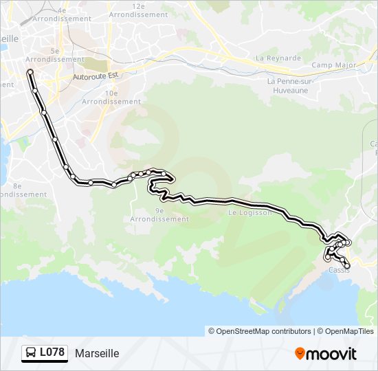 Plan de la ligne L078 de bus