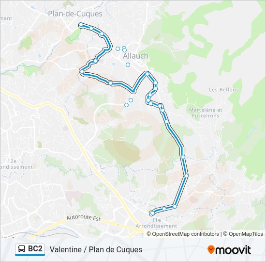 Plan de la ligne BC2 de bus
