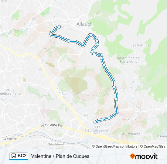 Plan de la ligne BC2 de bus