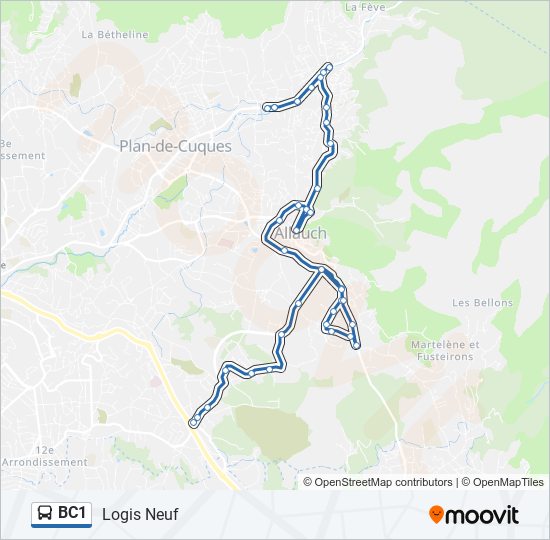 Plan de la ligne BC1 de bus