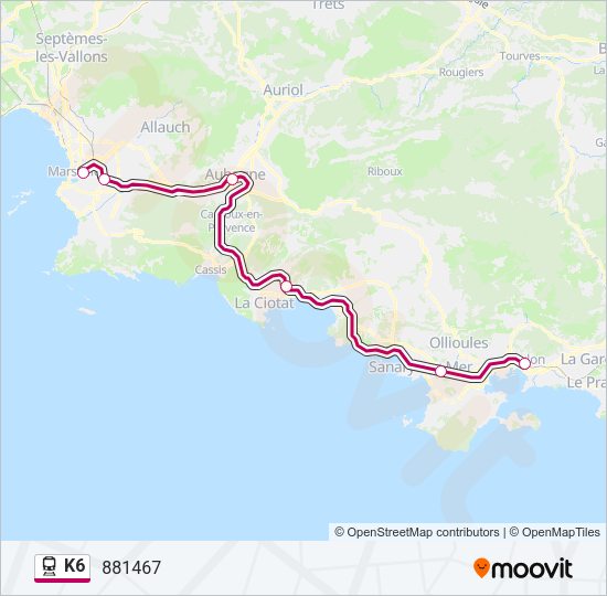 Plan de la ligne K6 de train
