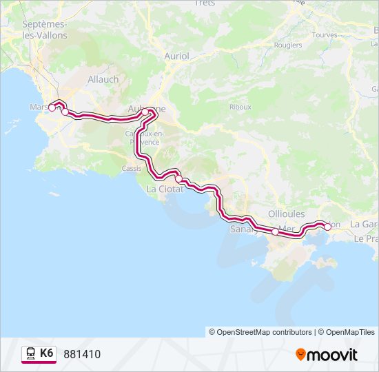 Plan de la ligne K6 de train