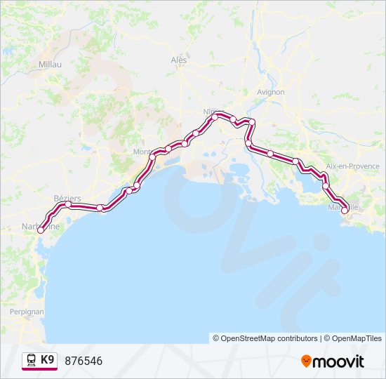Plan de la ligne K9 de train