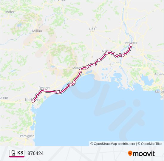 Mapa de K8 de tren