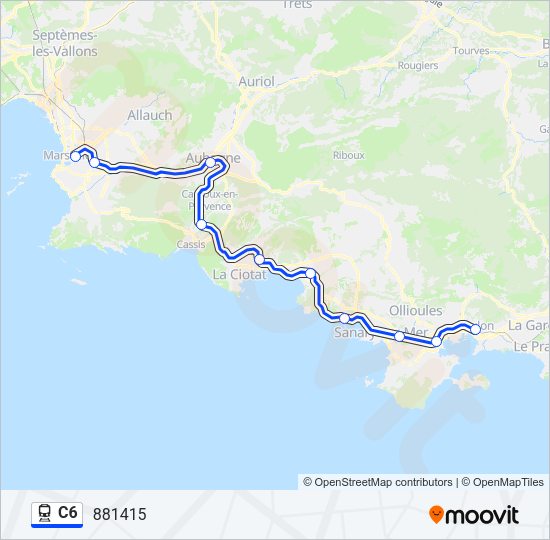 Plan de la ligne C6 de train